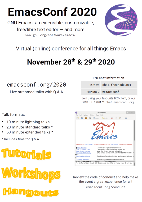 EmacsConf 2020 poster